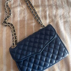 Rebecca Minkoff Mini Quilted Affair crossbody bag in navy blue leather